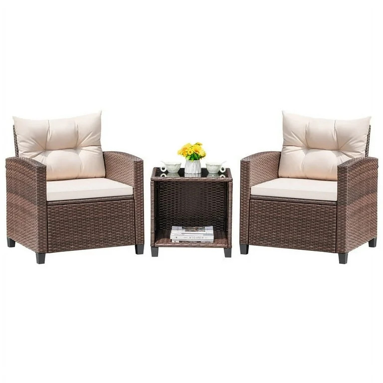 Devoko Outdoor Furniture Sets 3 Pieces Patio Bistro Set, Rattan Patio Conversation Chair Set with... | Walmart (US)