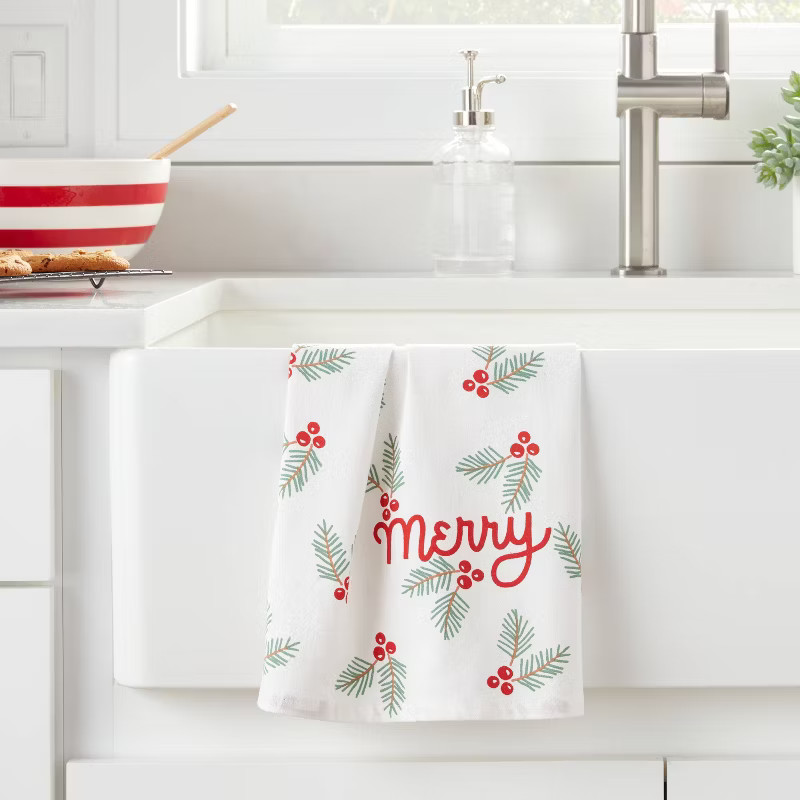 Cotton Merry Holly Kitchen Towel - Wondershop™ | Target