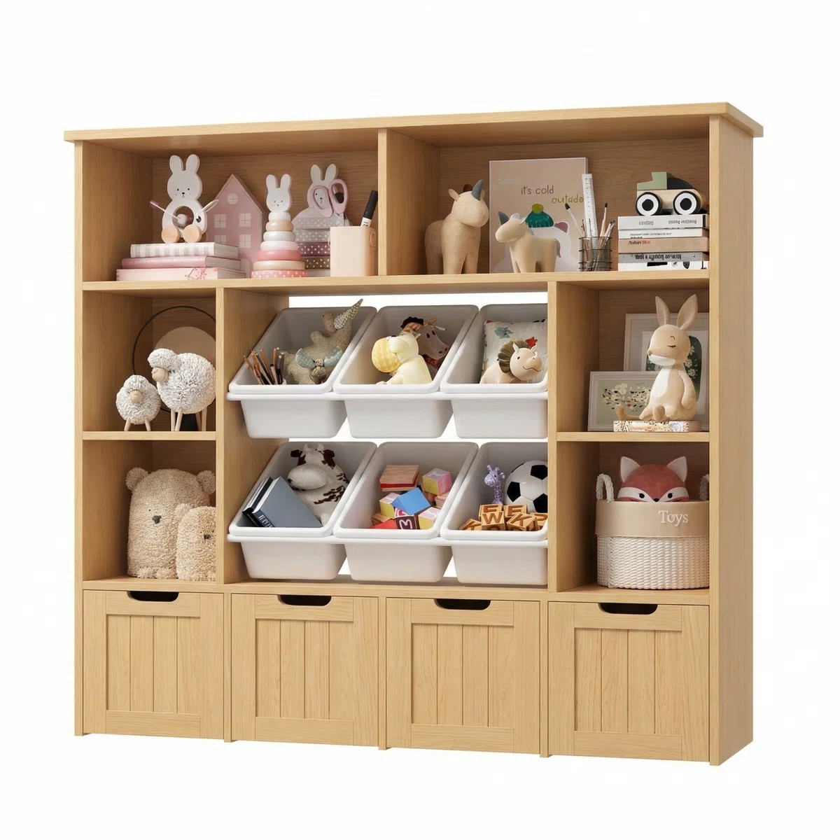 49.4" W Kids Bookcase with 4 Removable Drawers, Cube Organizer | Wayfair North America