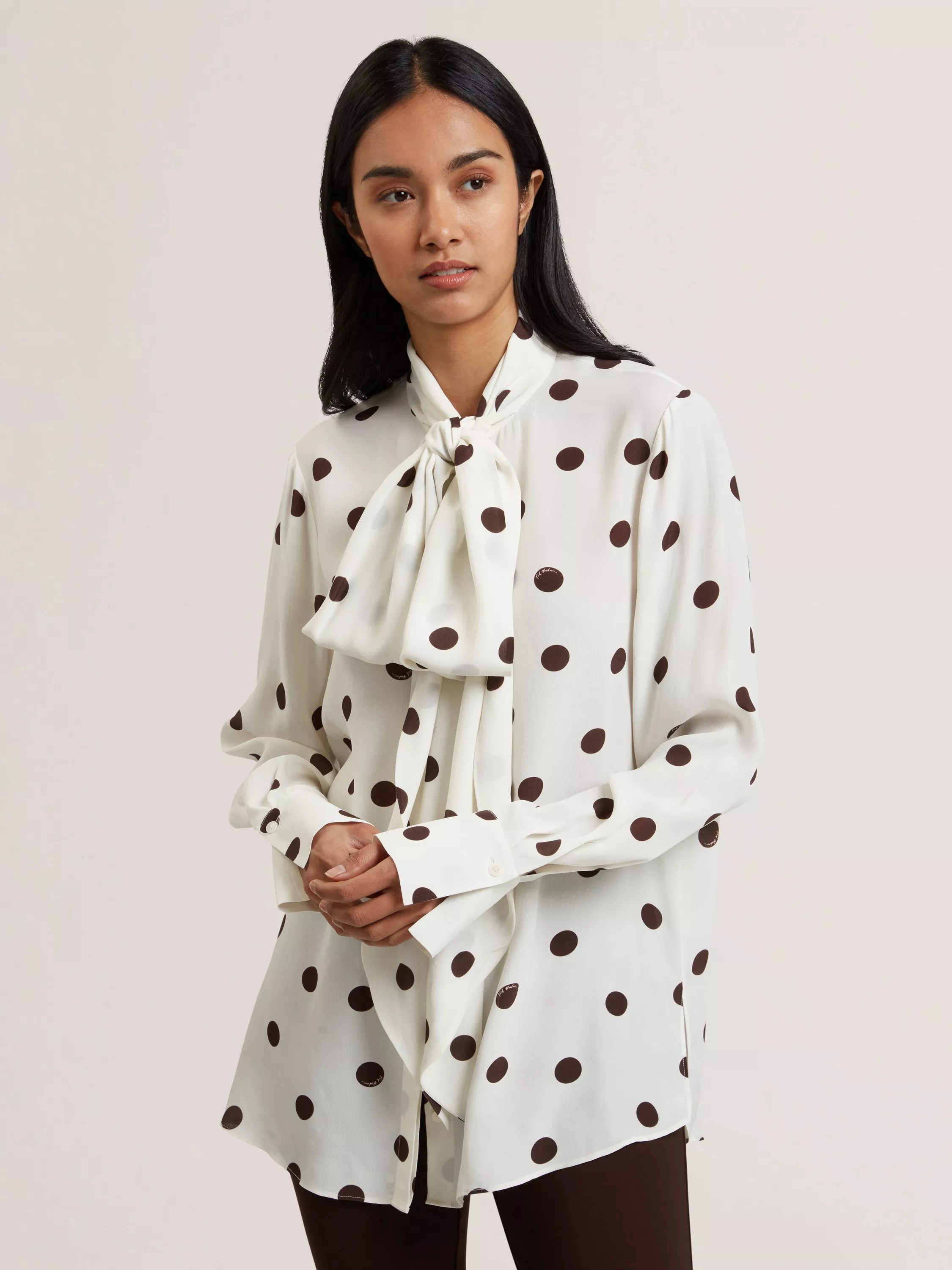 Ted BakerAlizaa Polka Dot Tie Neck Top, Ivory | John Lewis (UK)
