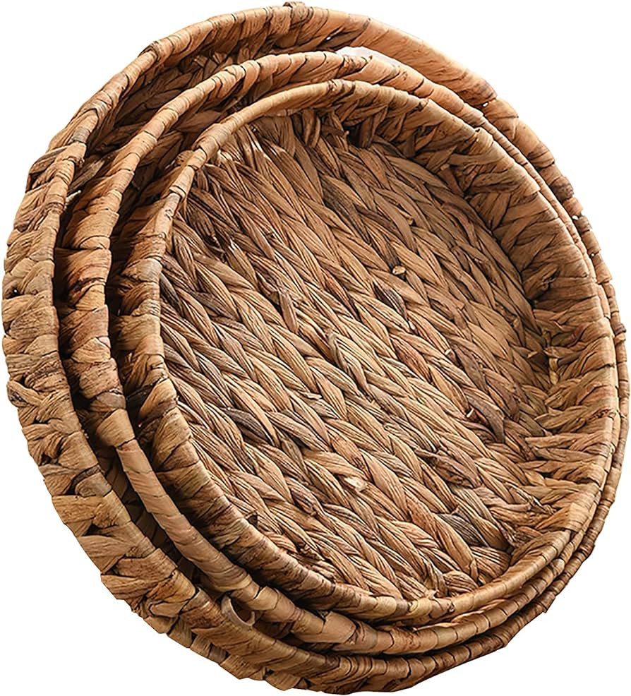 Cedilis 3 Pack Fruit Tray Weaving by Grass, Woven Serving Tray, Round Serving Basket, Decorative ... | Amazon (US)