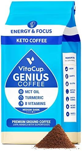 VitaCup Genius Ground Coffee, Increase Energy & Focus with MCT Oil, Turmeric, B Vitamins, D3, Keto F | Amazon (US)