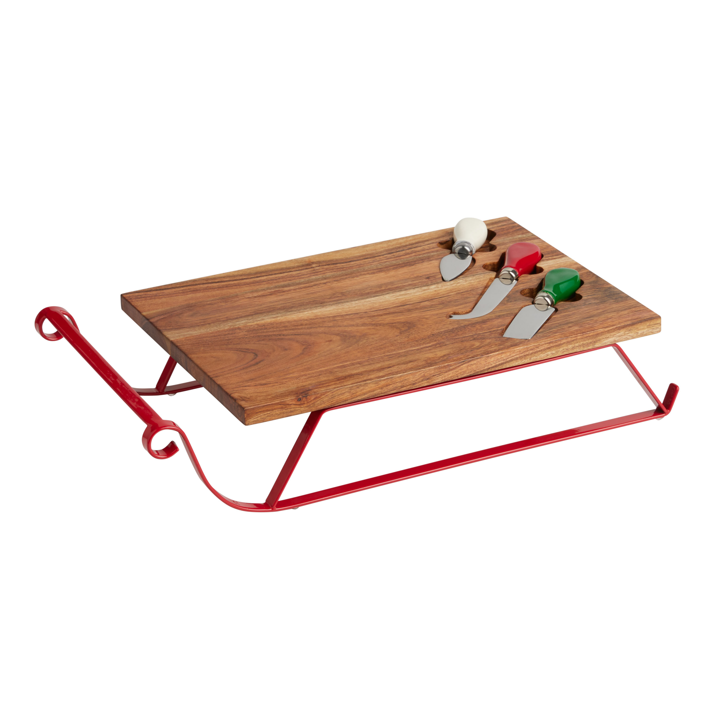 Acacia Wood Sleigh Shaped Cheese Board and Knife Set | World Market