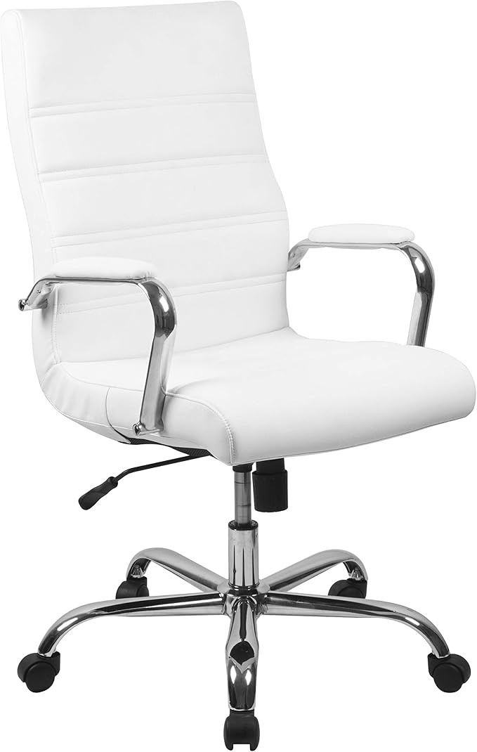 Flash Furniture High Back Office Chair | White LeatherSoft Office Chair with Wheels and Arms | Amazon (US)