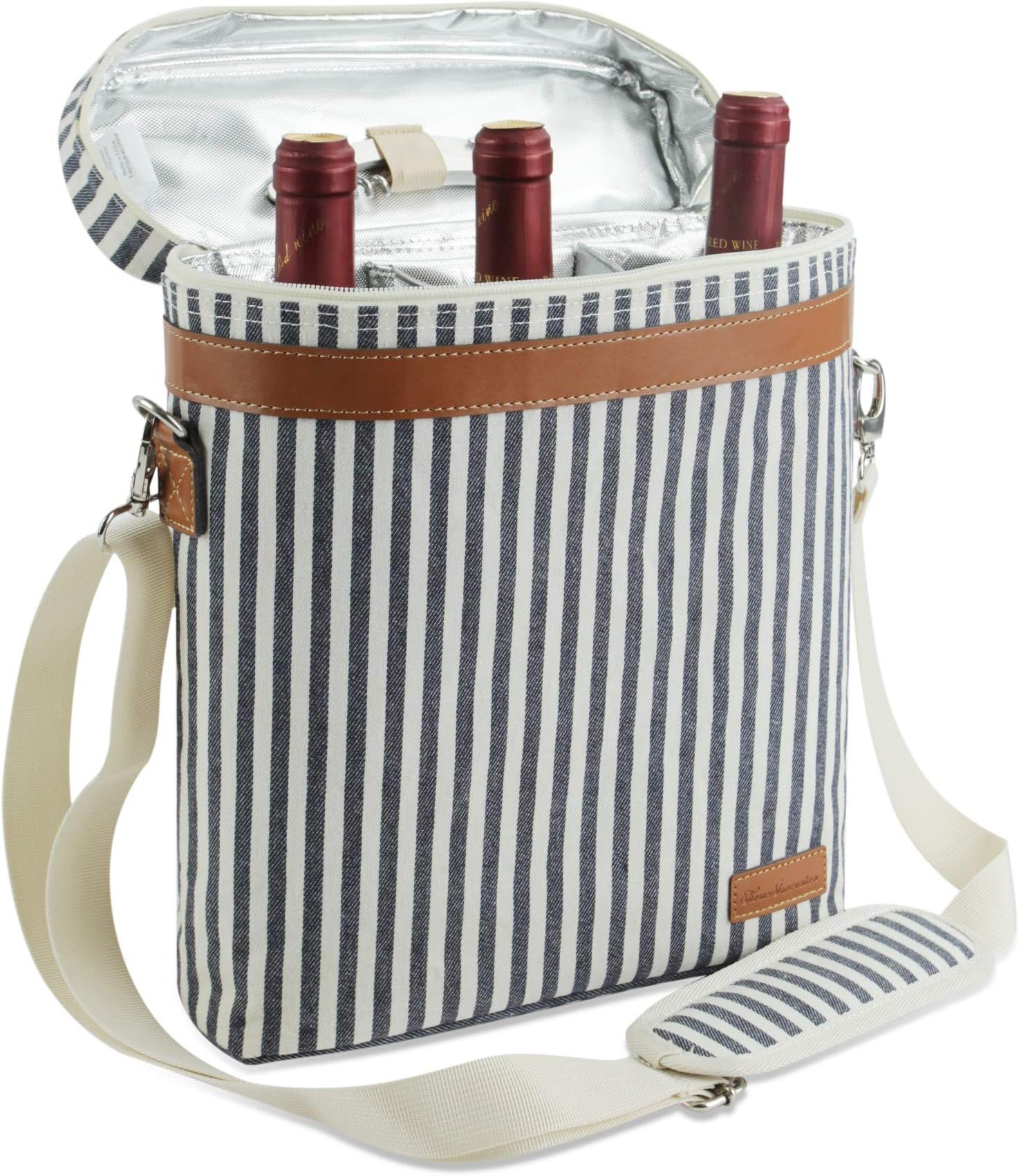 ZORMY 3 Bottle Insulated Wine Tote Cooler Bag, Portable Wine Carrier with Corkscrew Opener and Sh... | Amazon (US)