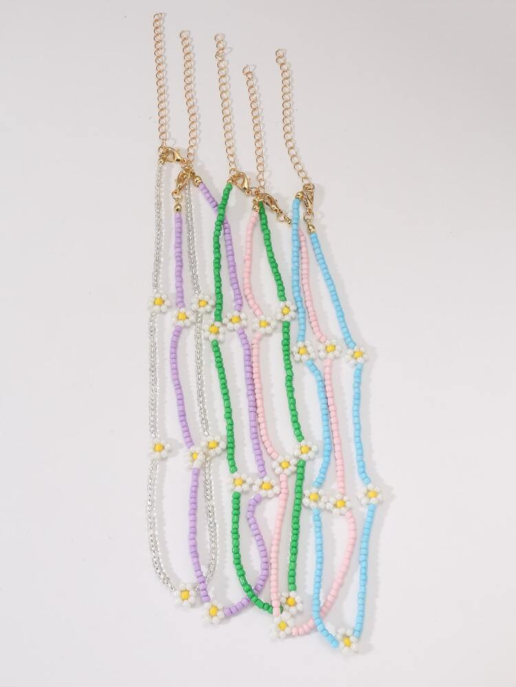 5pcs Flower Decor Beaded Necklace | SHEIN