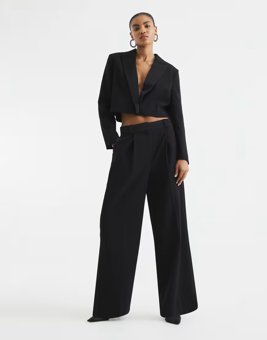 River Island wide leg tuxedo pants in black | ASOS (Global)