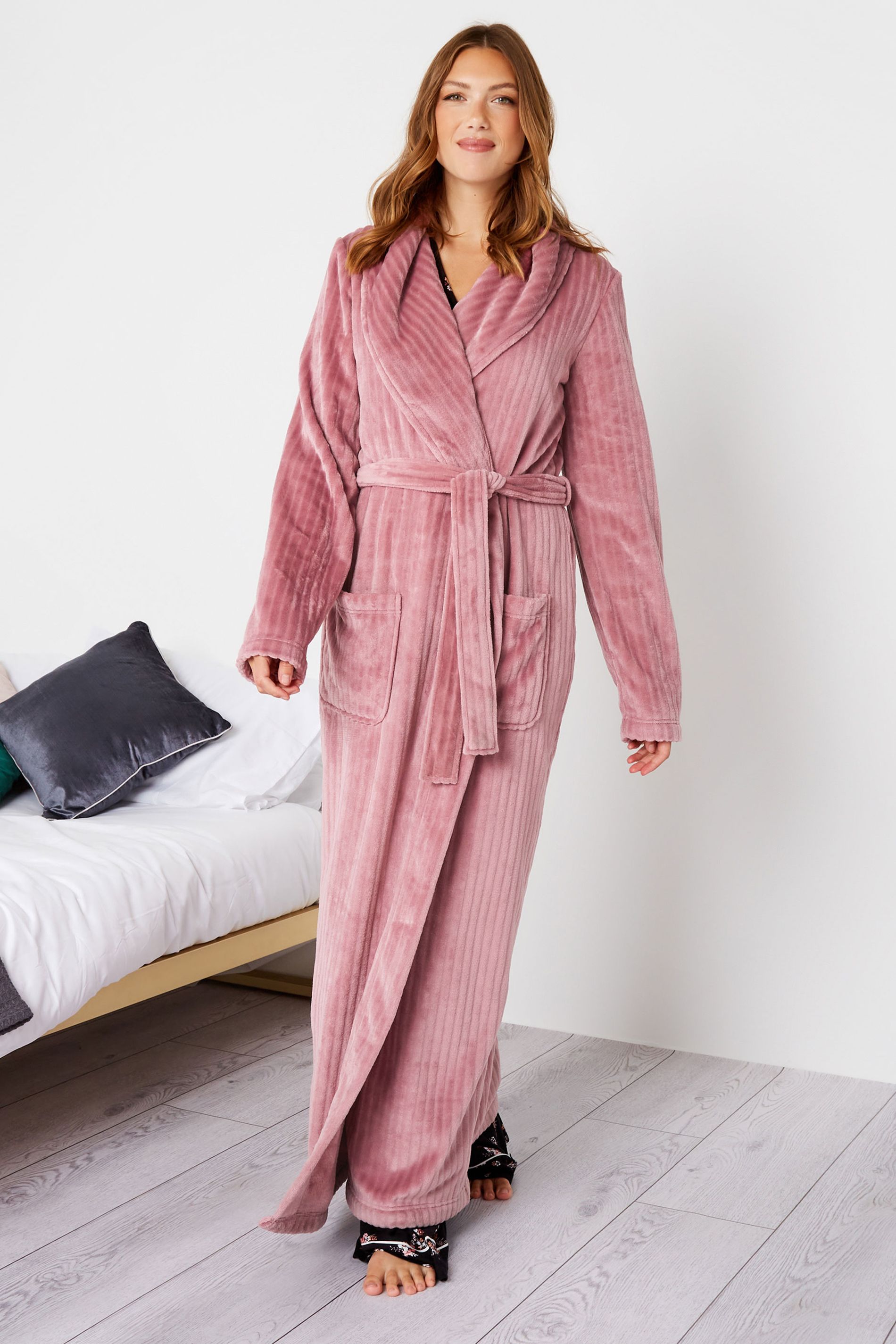 LTS Tall Pink Ribbed Maxi Dressing Gown | Long Tall Sally
