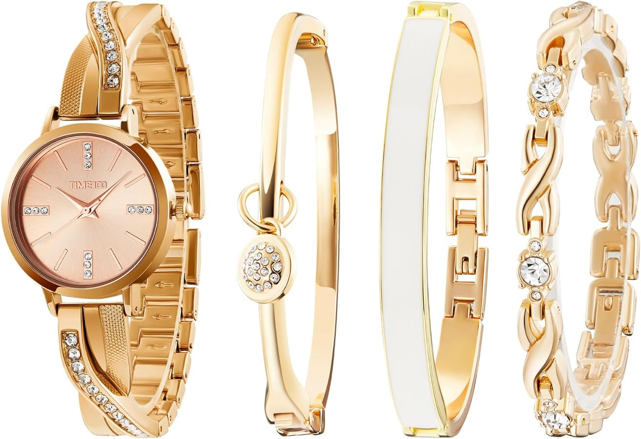 TIME100 Women's Watch Set Rectangle Round Bracelet Premium Crystal Accented Bangle Watch Gifts fo... | Amazon (CA)