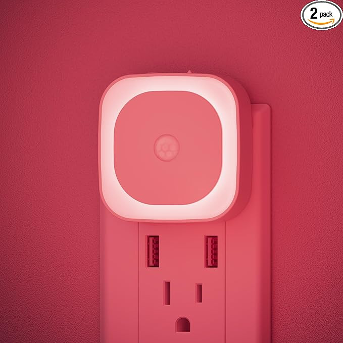 2 Pack Plug in Night Light with Motion Sensor & Dusk to Dawn Sensor, 3 Sensor Modes, Red Night Li... | Amazon (US)