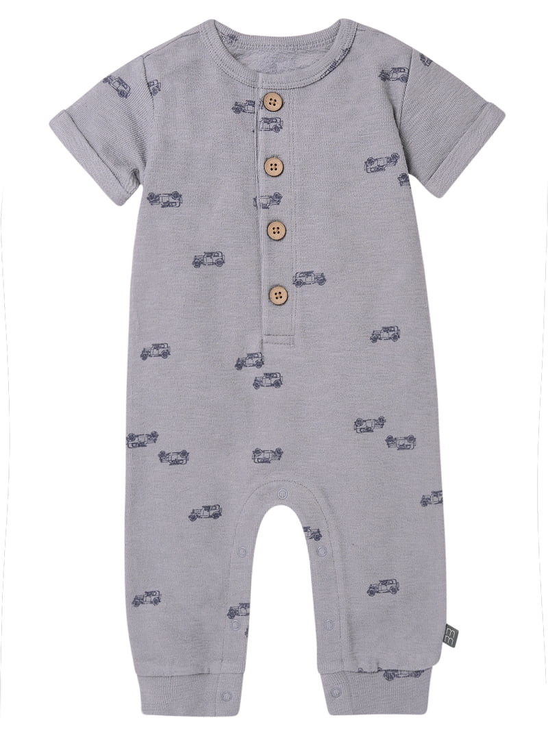Modern Moments by Gerber Baby Boy Short Sleeve Henley Romper, Sizes 0/3 Months - 24 Months | Walmart (US)