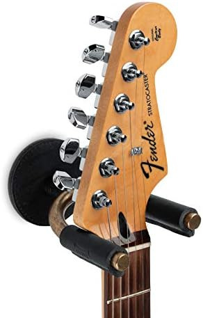 Levy's Leathers Forged Steel Guitar Hanger; Brass Metal with Black Veg-Tan Leather Yoke Wraps (LVY-F | Amazon (US)