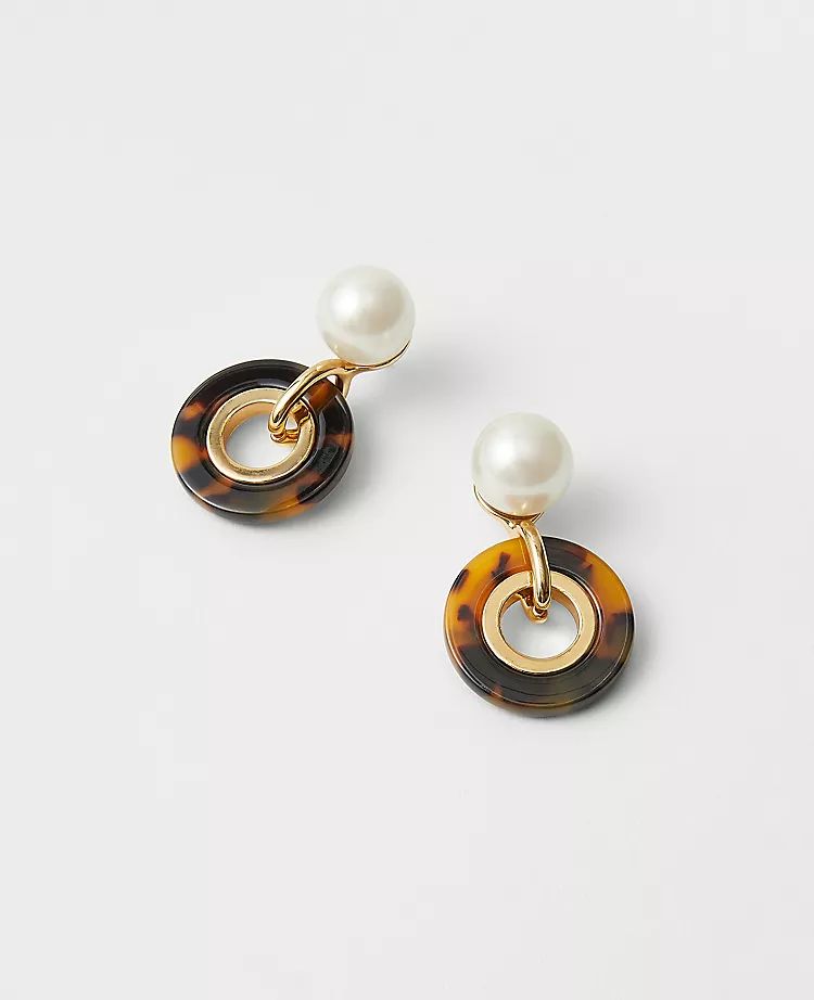 Tortoiseshell Print Pearlized Round Drop Earrings | Ann Taylor (US)