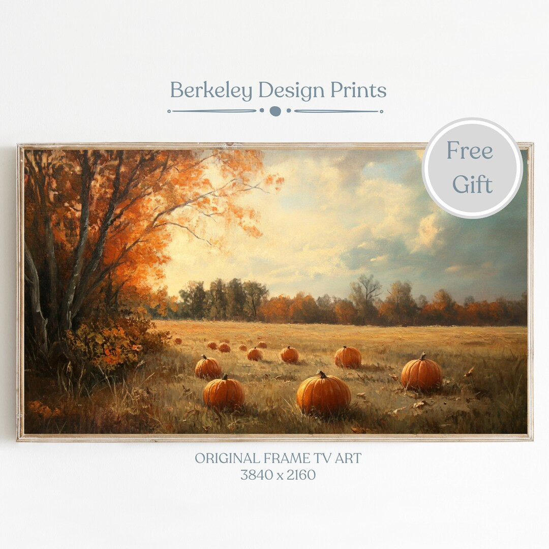 Field of Pumpkins Frame Tv Art, Fall Wall Art, Vintage Autumn Oil Painting, Digital Download, Far... | Etsy (US)