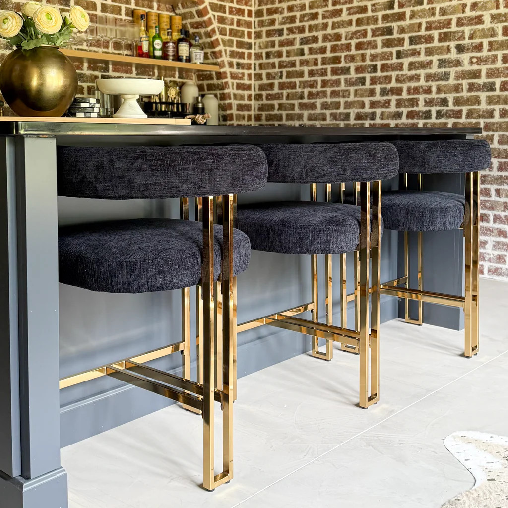 Mia 24" Modern Gold Chenille Counter Stool with Arms (Set of 3) | Pop Maison
