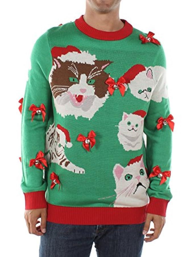 Tipsy Elves Men's Crazy Cat Man Ugly Christmas Sweater Funny Cat Holiday Sweater | Amazon (US)