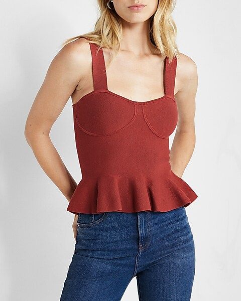 Body Contour Sleeveless Ruffle Peplum Sweater | Express