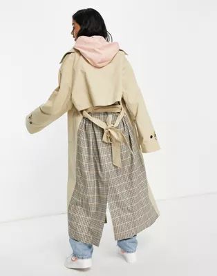 ASOS DESIGN check spliced trench coat | ASOS (Global)