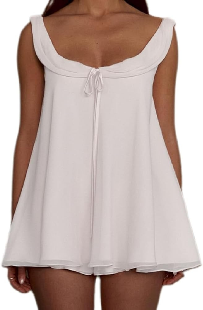 Women Ruffle Pajama Sets 2 Piece Scoop Neck Babydoll Tank Top Wide Leg Shorts Set Chiffon Lace Pj... | Amazon (US)