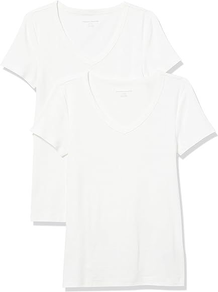 Amazon.com: Amazon Essentials Women's 2-Pack Slim-Fit Short-Sleeve V-Neck T-Shirt, White/White, M... | Amazon (US)
