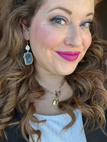 I absolutely love these earrings. She custom creates beautiful geode jewelry. Also loving this lip combo. A neutral eye and bold lip is always a statement!

#LTKstyletip #LTKtravel #LTKbeauty