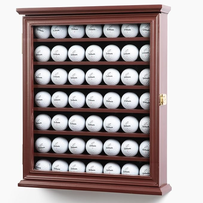 DECOMIL - Solid Wood Golf Ball Display Case Cabinet Wall Rack Holder UV Protection Lockable (Cher... | Amazon (US)