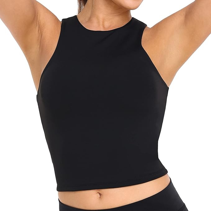 Colorfulkoala Women's High Neck Tank Tops Body Contour Sleeveless Crop Double Lined Yoga Shirts | Amazon (US)