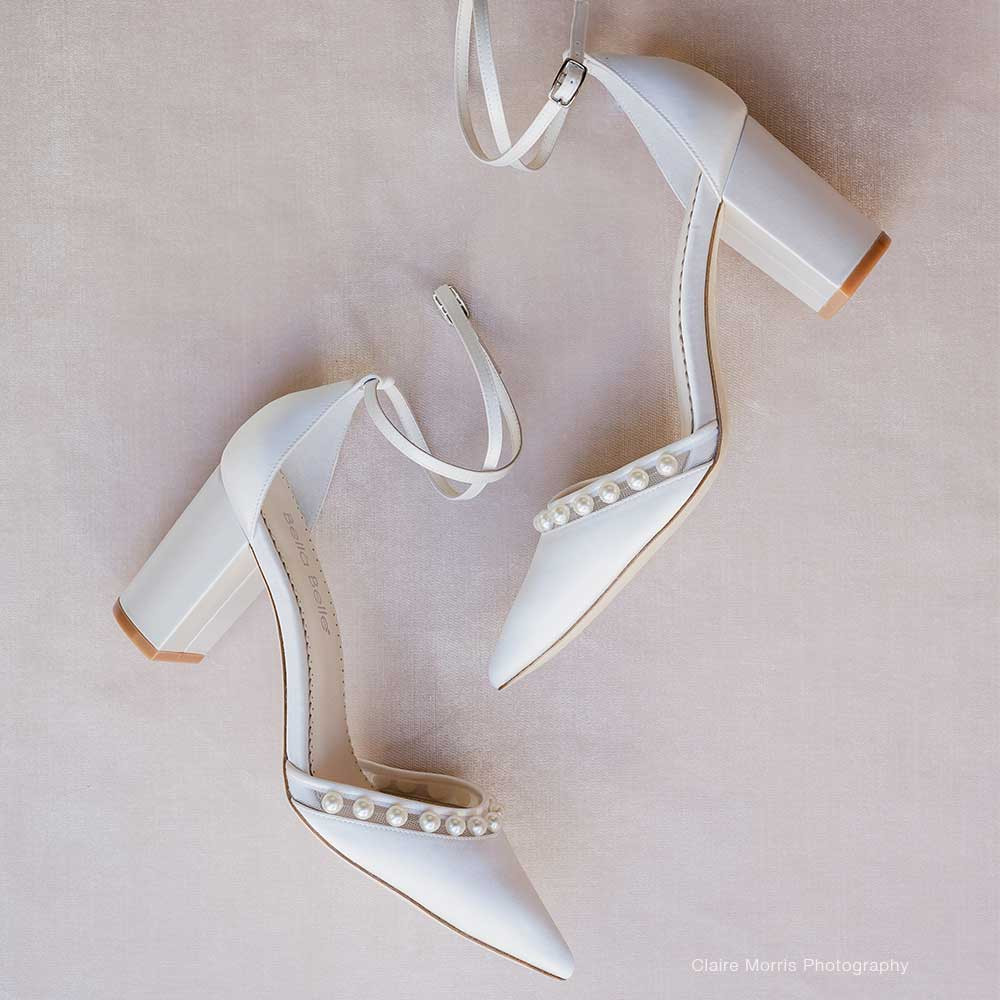 Double Ankle Strap Pearl Block Heel Wedding Shoes | Bella Belle Shoes
