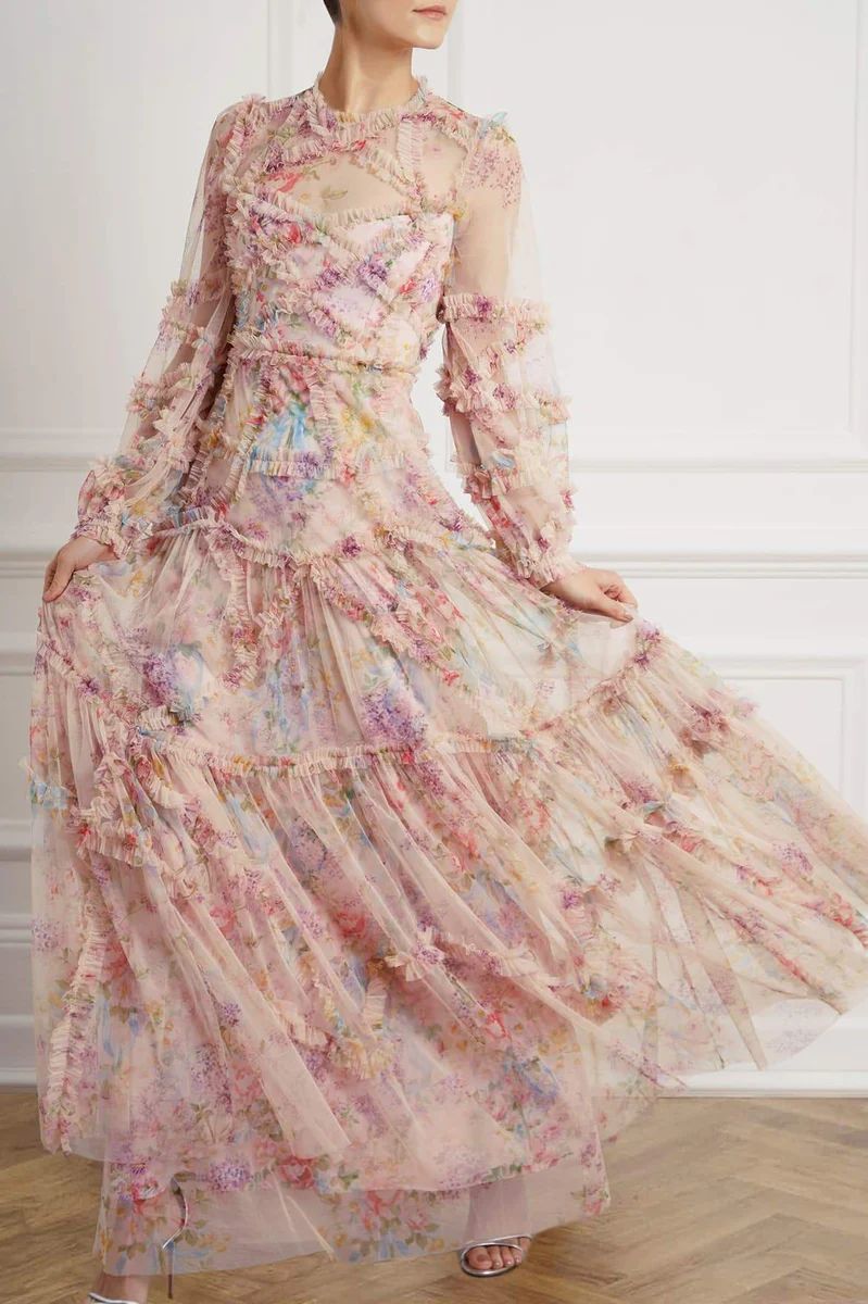 Floral Diamond Ruffle Gown | Needle & Thread US