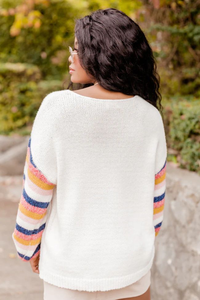 Have It Your Way Multi Striped Sleeve Beige Sweater | Pink Lily