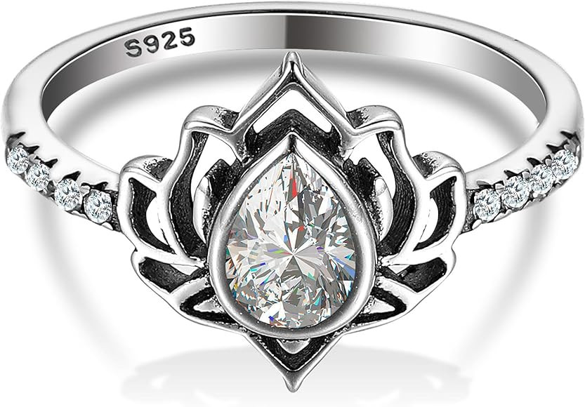 LOVECOM Lotus Ring for Women 925 Sterling Silver Lotus Flower Ring Dainty CZ Promise Ring High Po... | Amazon (US)