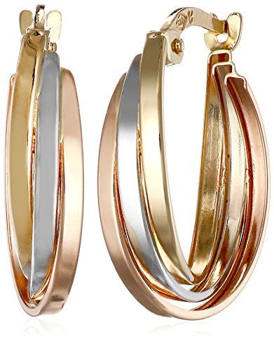 14k Gold Tri-Color Triple Hoop Earrings | Amazon (US)