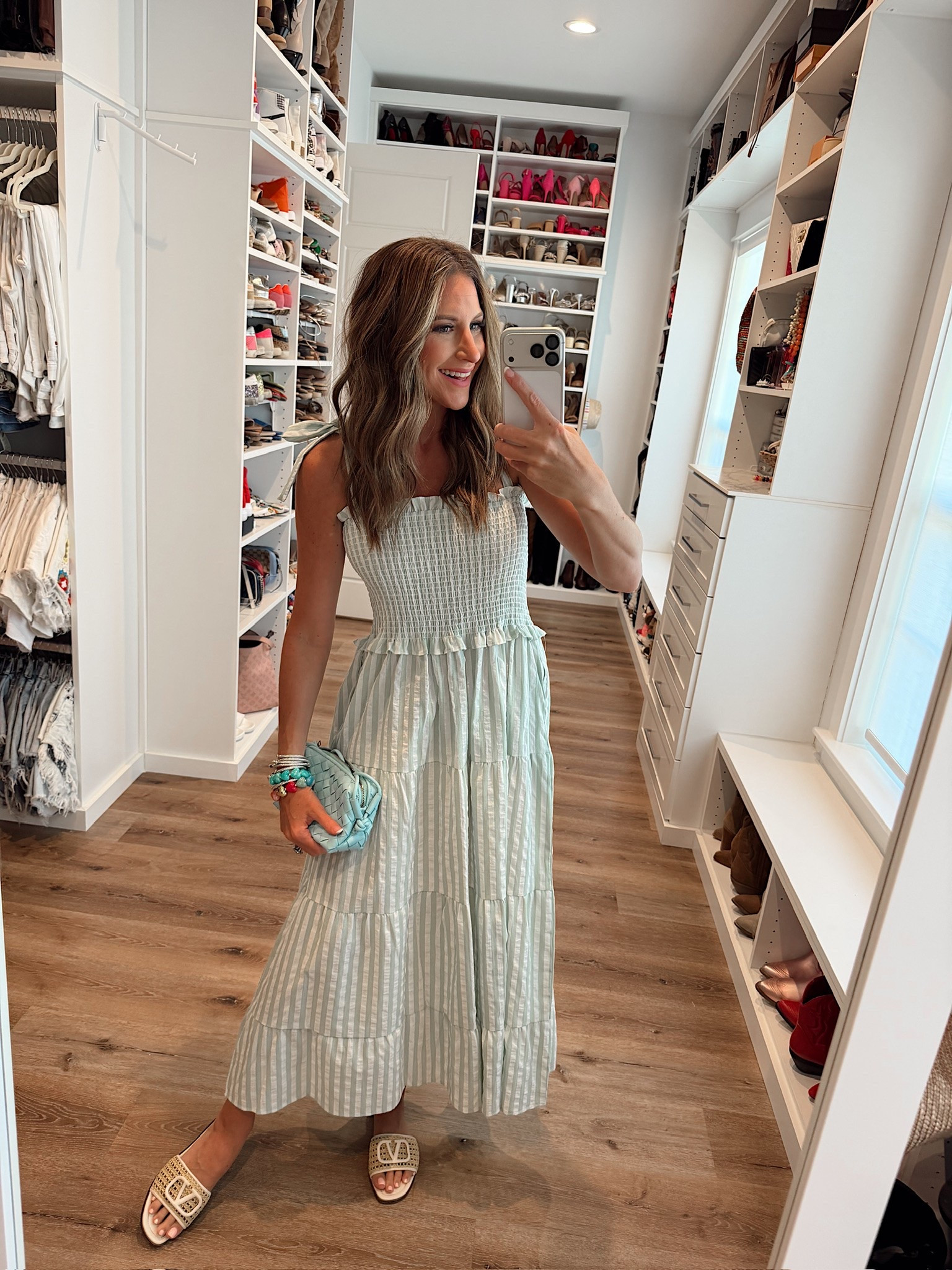 In a small dress, sandals, bag, bracelets and accessories - fits tts.

#LTKgrwm #LTKootd #LTKSeasonal