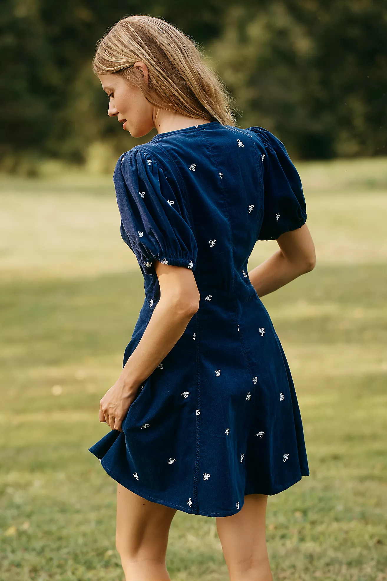 Pilcro Puff-Sleeve Corduroy Mini Dress | Anthropologie (US)