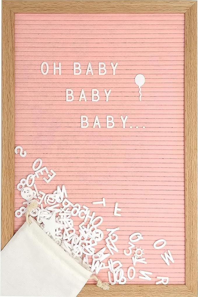 Pink Felt Letter Board Set with 12 x 17 inch Oak Frame, 374 Precut Letters and Emojis, Script Wor... | Amazon (US)