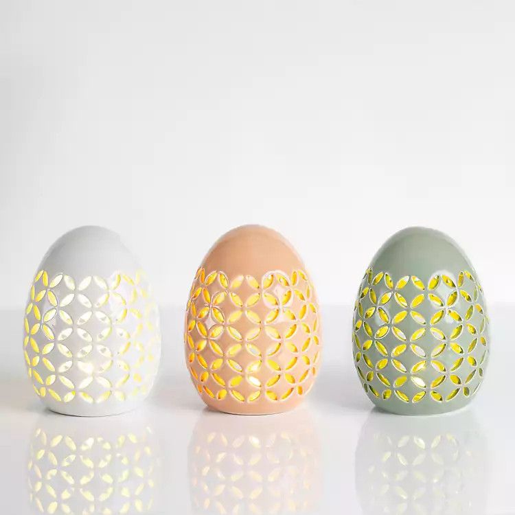 Pastel Pre-Lit Ceramic Egg Lanterns, Set of 3 | Kirkland's Home
