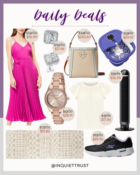Check out today's deals which include a stylish pink pleated midi dress, silver stud earrings, a collapsible foot spa machine, sneakers, jewelry and more!
#onsalenow #affordablefinds #homeappliance #springfashion 

#LTKstyletip #LTKshoecrush #LTKSeasonal