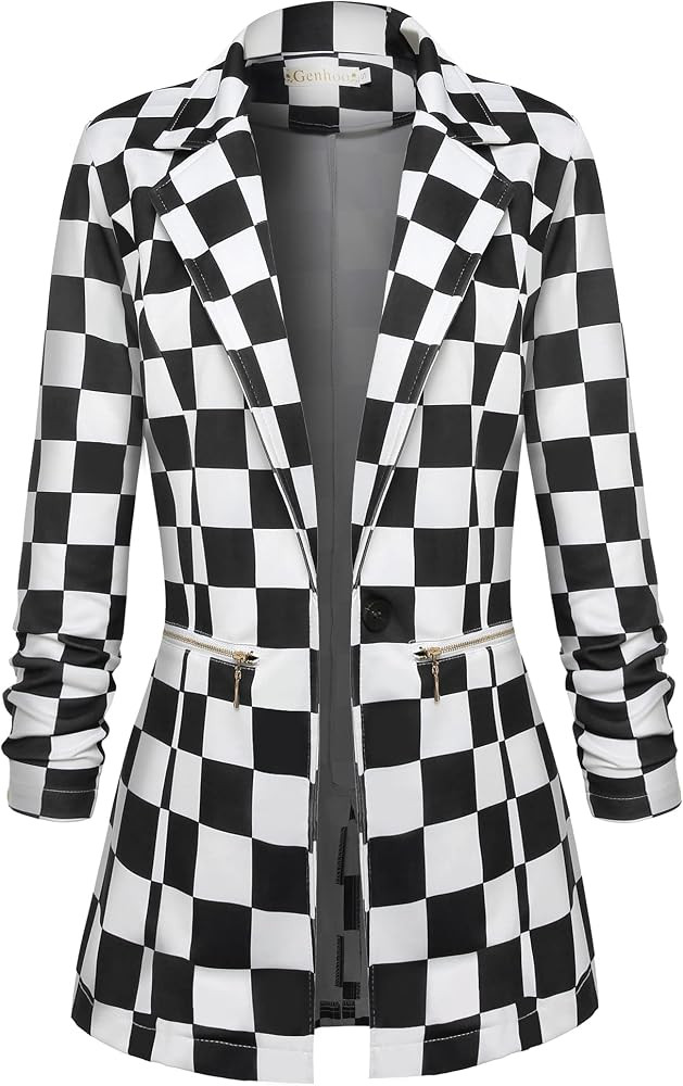 Genhoo Women's Long Sleeve Blazer Open Front Cardigan Jacket Work Office Blazer with Zipper Pocke... | Amazon (US)