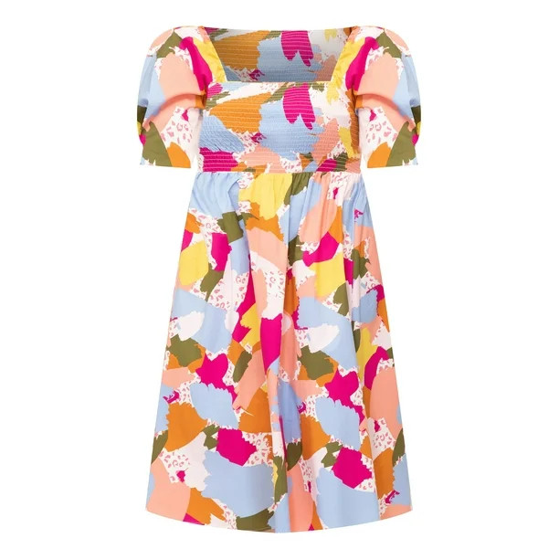 ELOQUII Elements Women's Plus Size Abstract Print Fit N' Flare Dress - Walmart.com | Walmart (US)