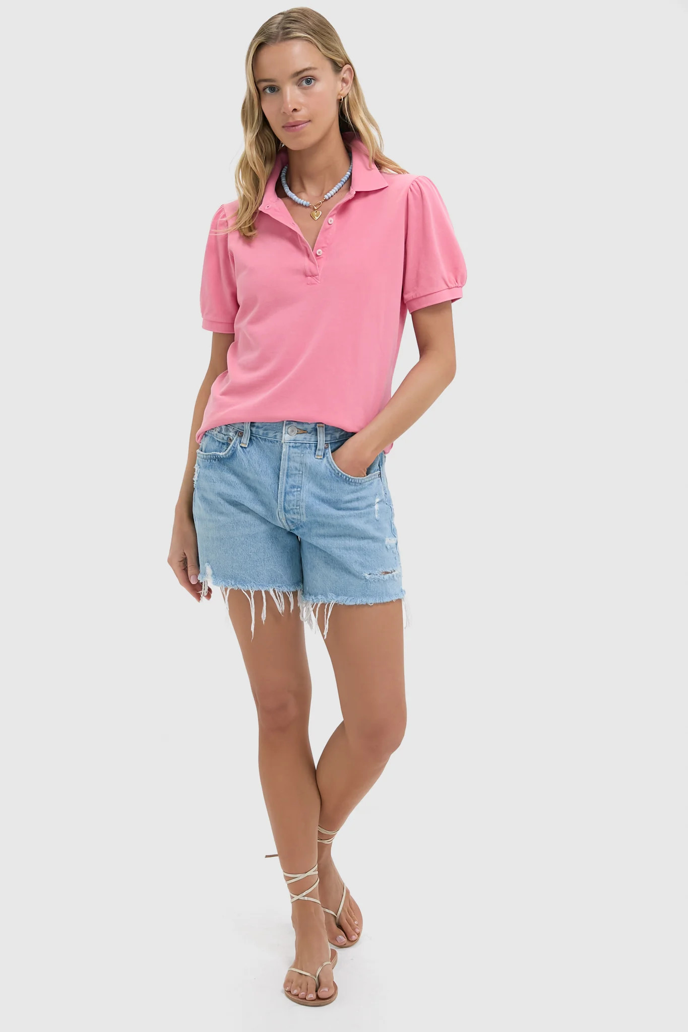 Hot Pink Pique Puff Sleeve Peggy Polo | Tuckernuck (US)
