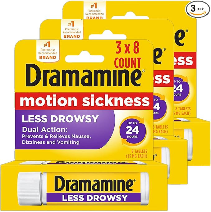 Dramamine All Day Less Drowsy, Motion Sickness Relief, 8 Count, 3 Pack | Amazon (US)