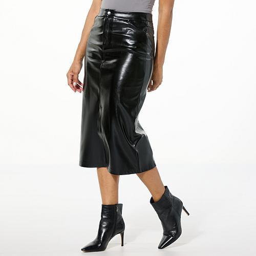 Colleen Lopez Faux Leather Midi Pencil Skirt - Black - Size Medium | HSN