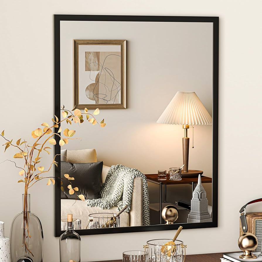 Hasipu Wall Mirror Rectangle Decorative Mirror 16" x 20" for Entryway, Bedroom, Living Room, Blac... | Amazon (US)