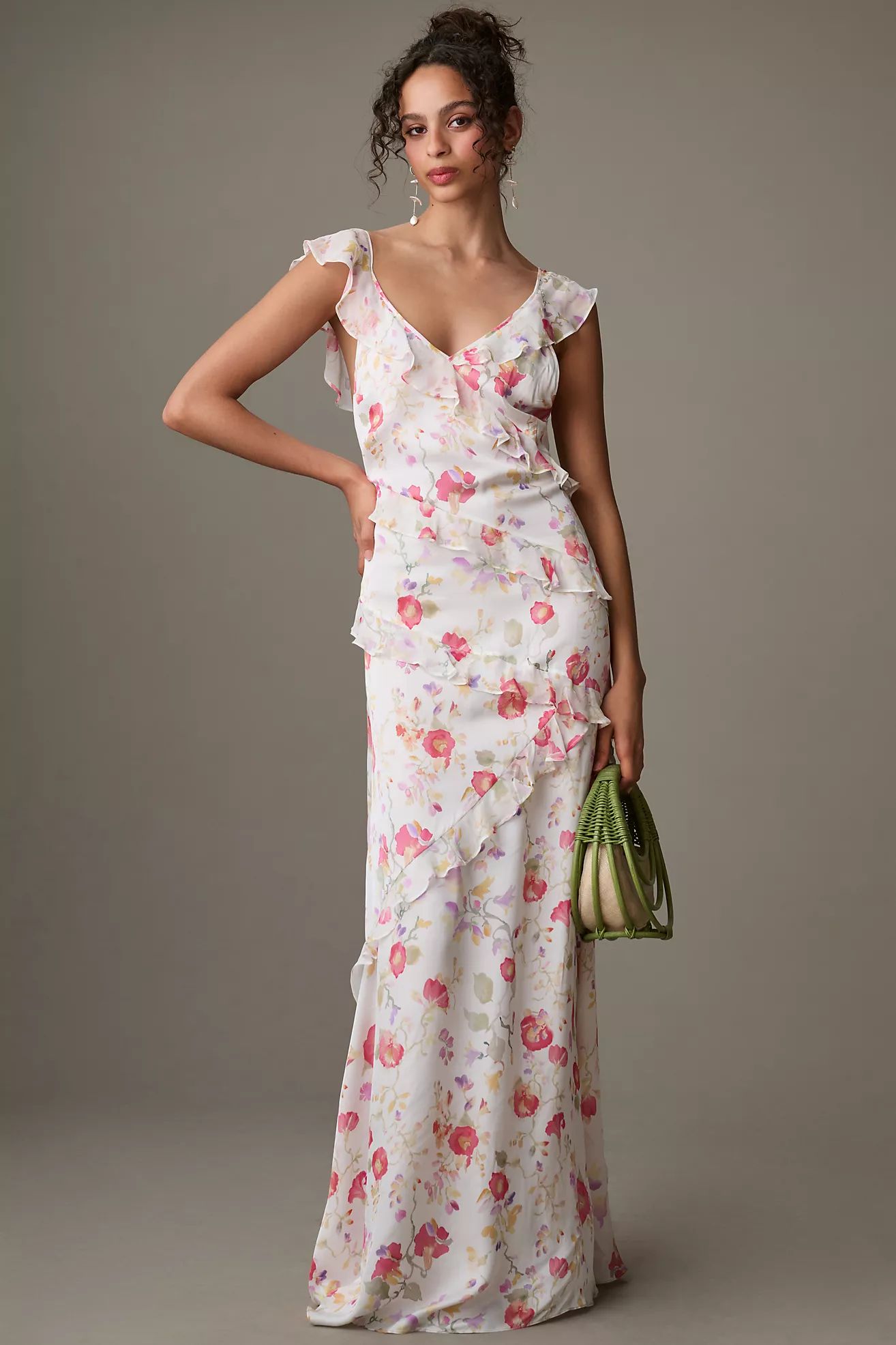 RIXO Gail V-Neck Floral Ruffled Maxi Dress | Anthropologie (US)