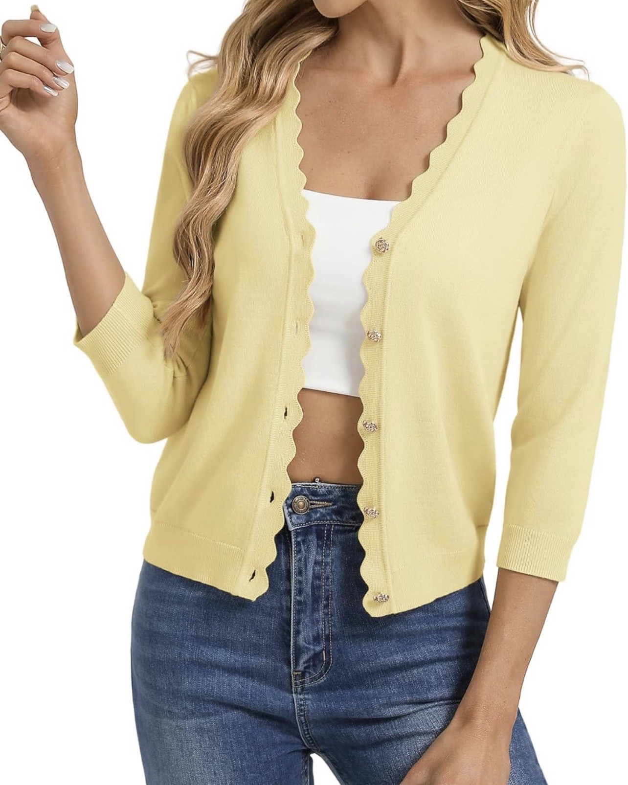 Lightweight 3/4 Sleeve Button Down Cardigan. I love the edging detail, A go-to layering piece for fresh looks every day. 

Save 50% with promo code, through 6/7 while supplies last. 

Was $25.63
Now $12.82 with promo code 5YDQDCW7, more colors available. Apply code at checkout.

#LTKootd #LTKSaleAlert #LTKWorkwear