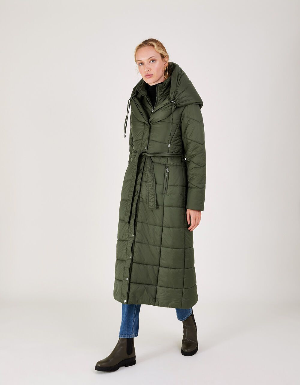 Lorena Padded Belted Maxi Coat Green | Monsoon (UK)