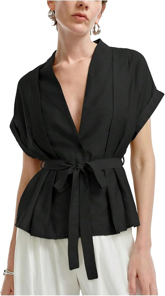 SHENHE Women's Peplum Tie Front Tops Elegant V Neck Dressy Blouse Casual Business Shirts | Amazon (US)