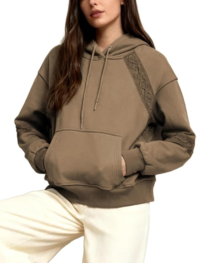 Women’s Oversized Hoodie Lace Patchwork Sweatshirt Long Sleeve Pullover Tops Fall Fashion Outfi... | Amazon (US)