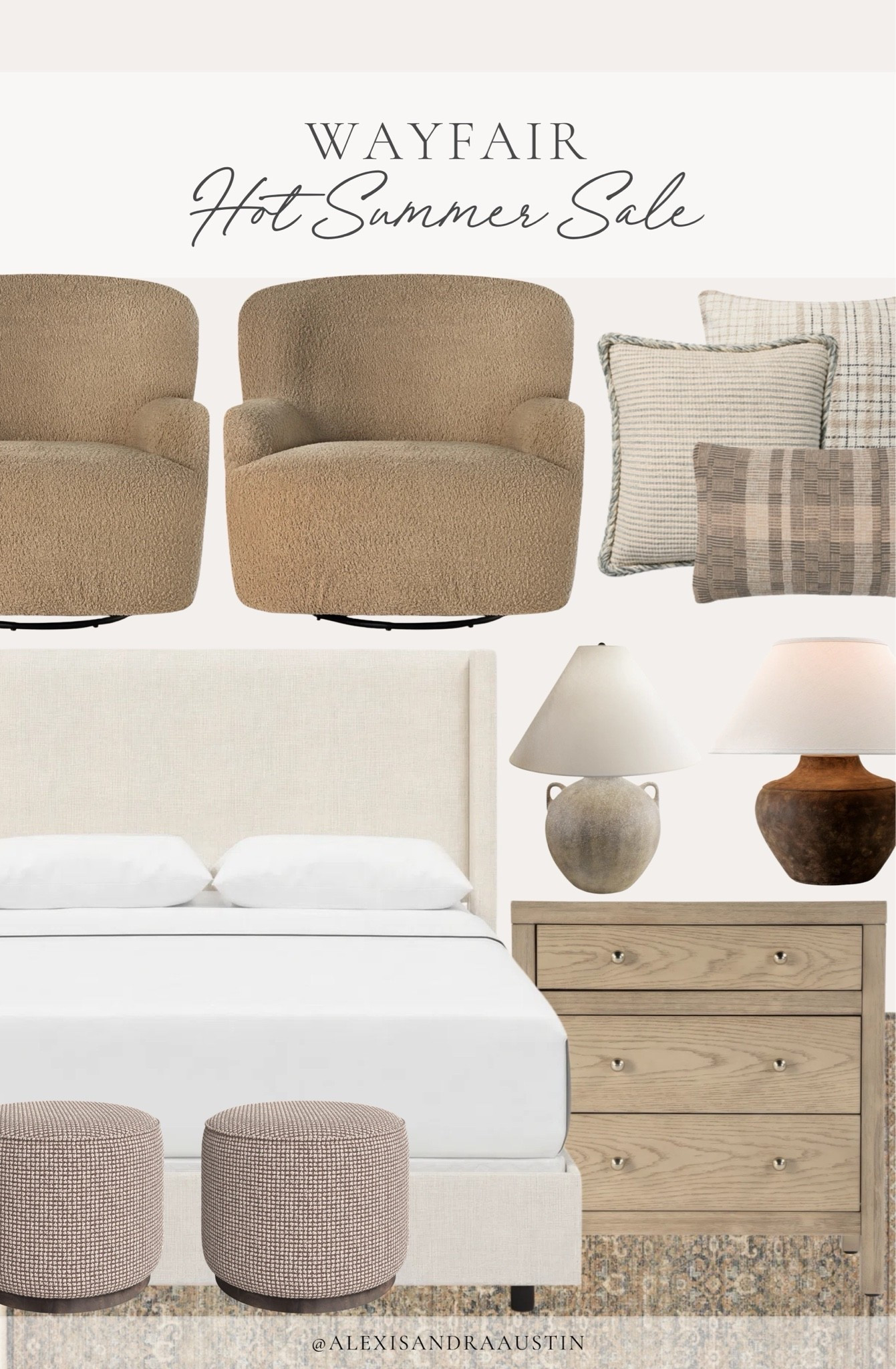 Create a styled and timeless space this season showcasing my home favorites from @wayfair. From my all time favorite linen upholstered bed, to neutral furniture accents that pair well with any style — find the perfect piece to elevate your space during the Hot Summer Sale!

Wayfair’s Hot Summer sale up to 70% off with fast & free shipping on orders over $35 
#AD #Wayfair #Wayfairpartner

Home finds, neutral home inspo, neutral wood tones, furniture favorites, bedroom refresh, cozy accent chair, swivel accent chair, linen upholstered bed, light oak nightstand, moody table lamp, cozy throw pillow, neutral ottoman, Wayfair, vintage inspired area rug, shop the look!

#LTKSeasonal #LTKHome #LTKSaleAlert