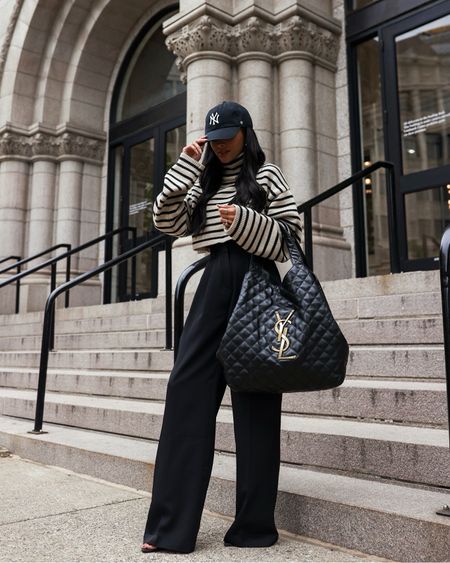 Fall outfit ideas
Amazon black trousers wearing a size XS regular - under $50!
The Frankie Shop striped turtleneck sweater wearing an XS
Saint Laurent Icare bag




#LTKSeasonal #LTKfindsunder100 #LTKstyletip